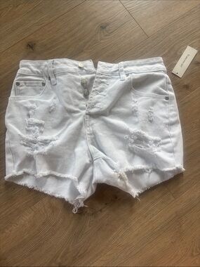 Women's White Distressed High-Rise Jean Shorts